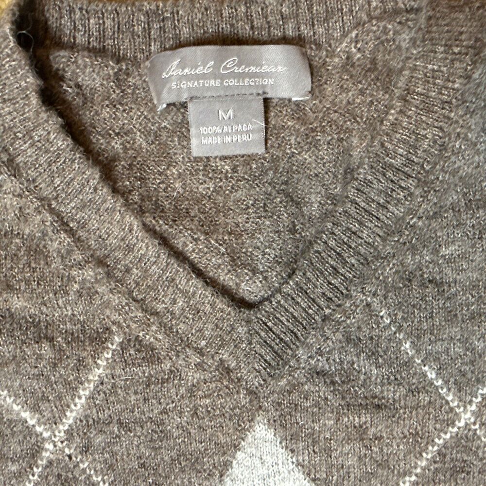 Daniel Cremieux Argyle Alpaca V Neck Sweater Made in Peru Brown M Preppy (read) - Picture 2 of 14